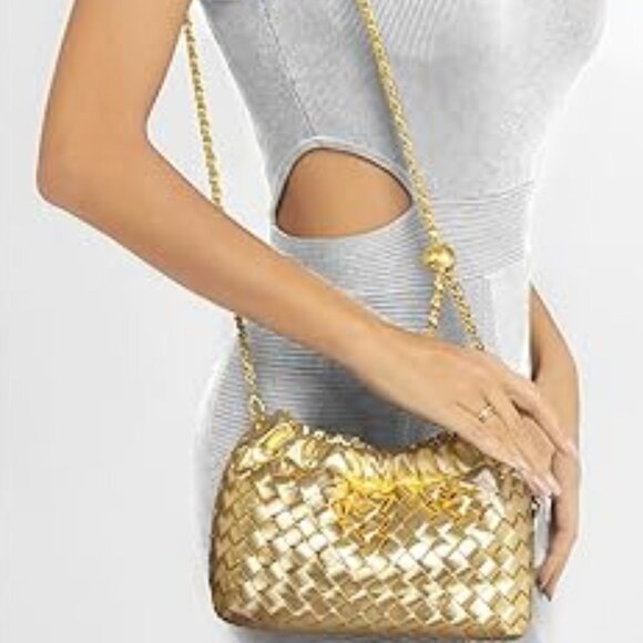 Neiman Marcus Golden Dumpling  Elegant Woven Leather Evening Shoulder Bag - Picture 2 of 4